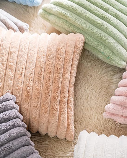 DEELAND Pack of 2,Double-Sided Faux Fur Plush Decorative Throw Pillow Covers Fuzzy Striped Soft Pillowcase Cushion Covers for Sofa Couch Bedroom