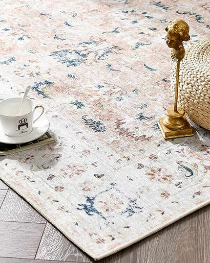 jinchan Hallway Runner Rug 2x8 - Vintage Kitchen Rug Washable Runner Floral Boho Floor Cover Lightweight Non Slip Thin Retro Distressed Carpet for Bathroom Laundry Room Bedroom Stairway Pink Blush