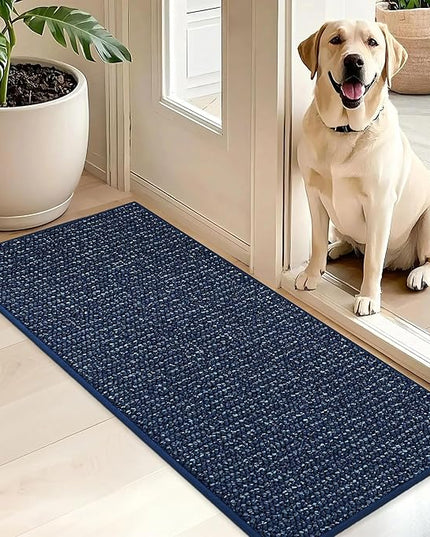 BEQHAUSE Dirt Trapper Door Mat 20" x 48", Non-Slip Washable Doormats Entrance Mat, Dirt Resistant and Absorbent Welcome Mat, Low Profile Floor Mats for Front Back Door and Entryway, Blue