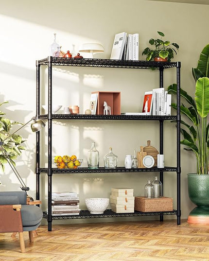 IZEUK 4-Tier Metal Garage Shelving, Heavy Duty Adjustable Storage Rack Organizer, Industrial Steel Shelves for Basement, Kitchen, Office, Warehouse (Black, 17.7" D x 59.1" W x 70.9" H)