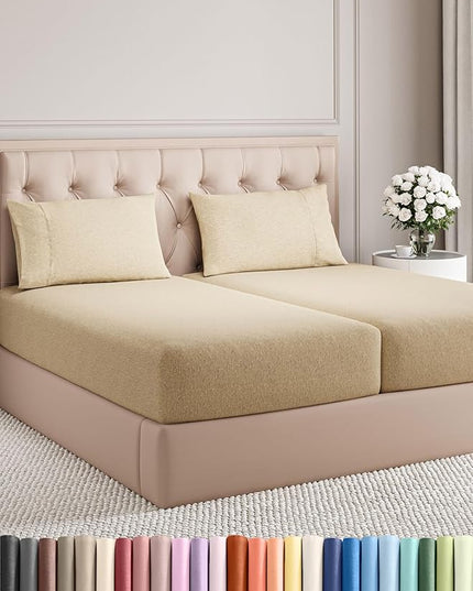 Split King Size 5 Piece Sheet Set - Comfy Breathable & Cooling Bed Sheets Set - Hotel Luxury Bedding for Women, Men, Kids, Teens, Boys & Girls - Deep Pockets & Wrinkle Free - Tan (Heathered Sheets)