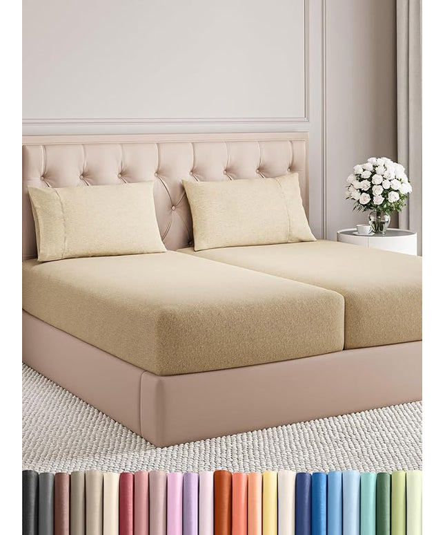Split King Size 5 Piece Sheet Set - Comfy Breathable & Cooling Bed Sheets Set - Hotel Luxury Bedding for Women, Men, Kids, Teens, Boys & Girls - Deep Pockets & Wrinkle Free - Tan (Heathered Sheets)