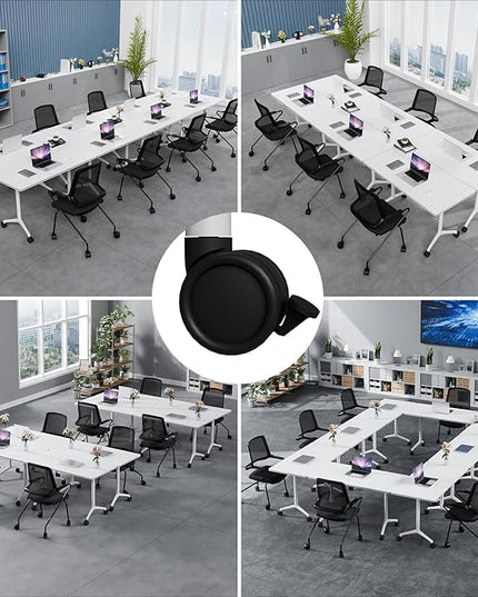 Conference Table, Folding Conference Room Tables, Modern Flip Top Seminar Training Meeting Table with Wheels, Modular Foldable Conference Tables for Home Office Classr (White 4 Pack, 70.8inch)