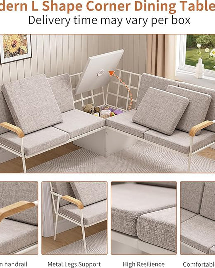 VFK 3 Piece Dining Table Set, 51 Inch Modern Kitchen Folding Breakfast Table with Right Seat Storage Corner Stools and Dining Chairs for Home Dining Room Furniture