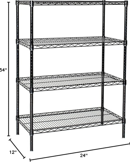 Omega 4 Tier Shelving Unit Heavy Duty NSF Wire Shelf Metal Large Storage Shelves Adjustable, Commercial Grade Steel Utility Layer Shelf Rack Storage,12L x 24W x 54H Inch Black