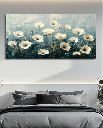 FUHAIHUA Canvas Wall Art For Living Room Large Wall Decor For Office Bedroom Decorations White Flowers Landscape Pictures Modern Wall Paintings Aesthetics Posters Home Decor Ready To Hang 30x60 In