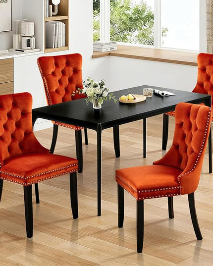 SoarFlash Velvet Dining Chairs Set of 4, Tall Back Side Chair, Modern Upholstered High-end Tufted Side Chair with Button Back Ring, Solid Wood Legs (Orange)