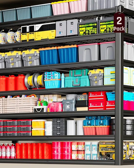 7-Tier Heavy Duty Garage Shelving Units, 65" Wide Deep Storage Shelves,Black Metal Garage Shelves,Steel Shelf,Large Storage Rack,Industrial Shelving for Shop, 65" W x 24" D x 96" H, 2 Pack