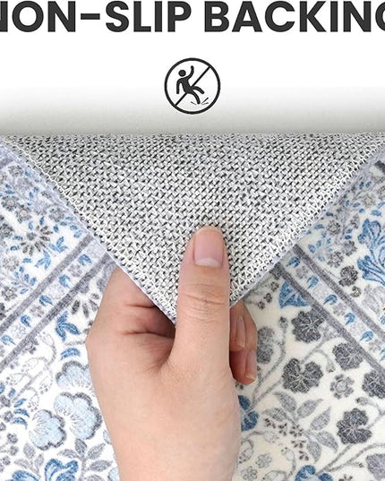2x3 Washable Area Rug, Grey Blue Soft Rug for Entryway, Non-Slip Indoor Door Mat Boho Low-Pile Kitchen Rugs, Floor Modern Carpet for Entrance Kitchen Bedside Farmhouse