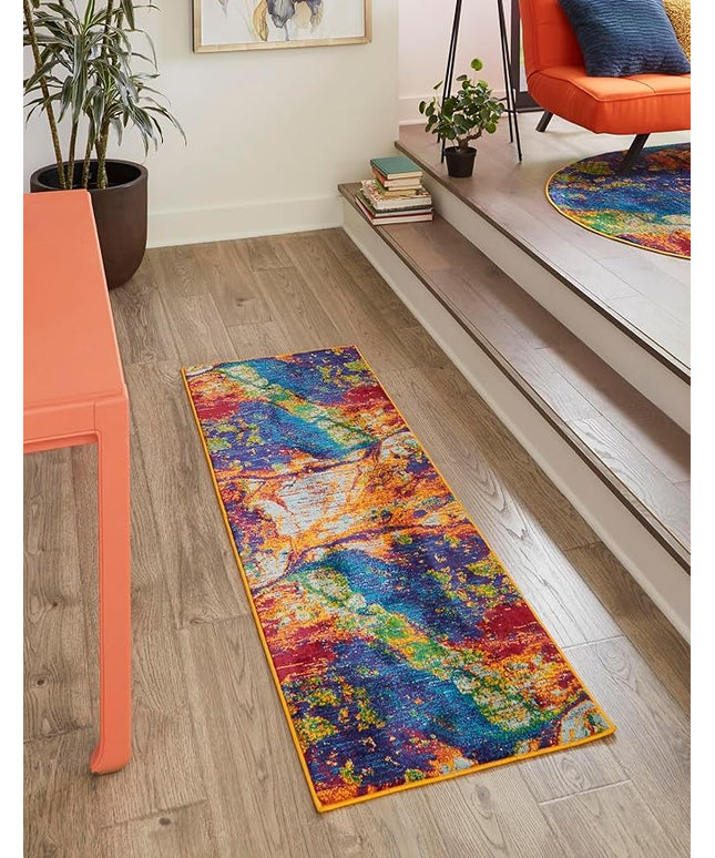 Rugs.com Calypso Collection Rug – 5 Ft Runner Multi Medium-Pile Rug Perfect for Hallways, Entryways