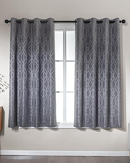 Amazon Basics Jacquard 2-Piece 100% Blackout Curtains, Living Room and Bedroom Drapes, Thermal Insulated Window Treatment, 42"x63", Grey