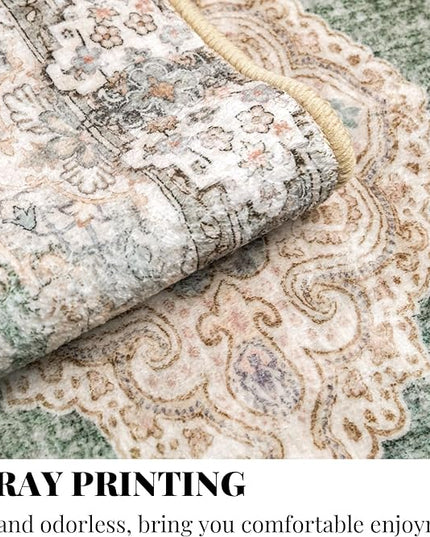 MUJOO 9’x12’ Area Rug Large Rugs for Living Room Green Rug for Bedroom Dining Room Boho Rug Washable Rug Non Slip Big Carpet Abstract Soft Low-Pile Floral Flowers