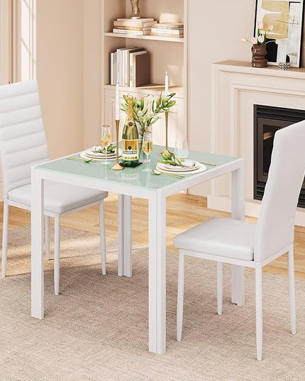 Gizoon 3 Piece Glass Dining Table Set, Kitchen and Chairs for 2, PU Leather Modern Room Sets for Home, Kitchen, Living Room