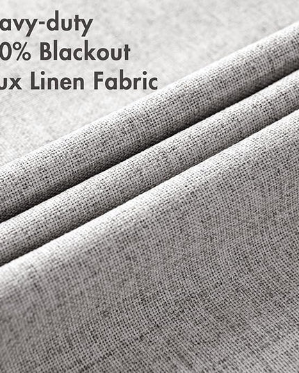 MIULEE Linen Texture Curtains for Bedroom Solid 100% Blackout Thermal Insulated Light Gray Curtains Grommet Room Darkening Drapes for Living Room Nursery 52x54 Inch (2 Panels)