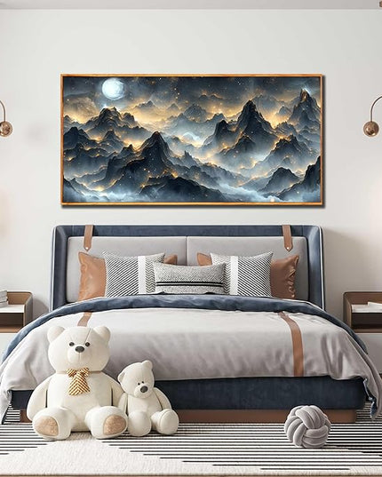 Large Wall Art Landscape Wall Paintings for Living Room Mountain Artwork Black Art 29"x 59" Nature Wall Decor Bird Posters for Home Office