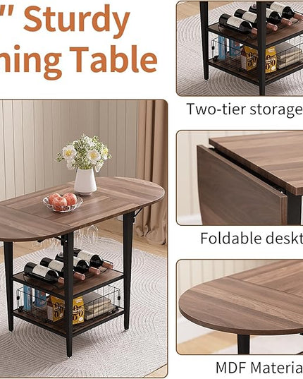 VFK Corner Dining Table Set with Storage Bench, 51” Folding Breakfast Nook Table and Stools, 3 Piece Kitchen Booth Dining Set for Small Space, Modern Dining Room Furniture