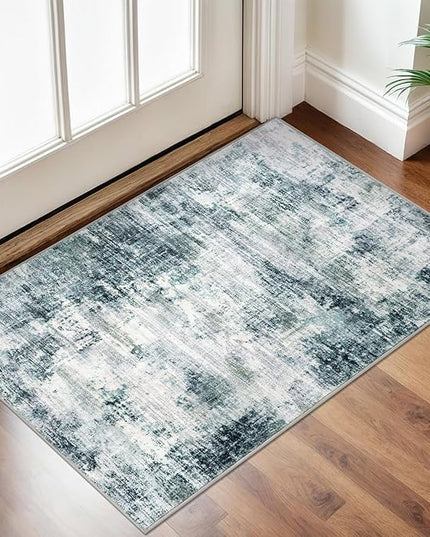 IOHOUZE Small Abstract Area Rug 2x3 Ft Entryway Rugs Washable Door Mat Indoor Entrance, Rubber Backed Throw Rugs, Printed Faux Wool Non Slip Floor Carpet for Foyer Front Door Sink, Sage Grey