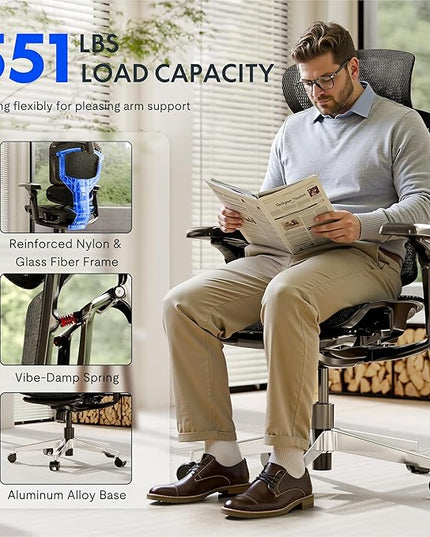 FLEXISPOT ErgoX-PRO Ergonomic Office Chair Black – 5D Lumbar, 7D Armrests, 4D Headrest, 551LB Capacity, Cloudtech Cushion – Office, Gaming, Bedroom