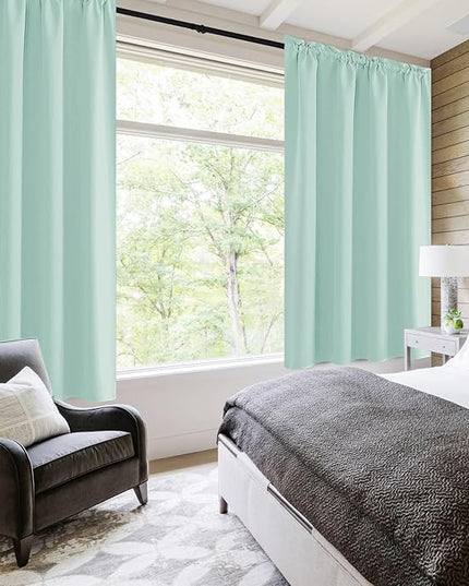 DWCN Blackout Curtains for Living Room Thermal Insulated, Energy Saving & Noise Reducing Bedroom Curtains, Mint Green, W 52x L 45 Inch, Set of 2 Rod Pocket Curtain Panels