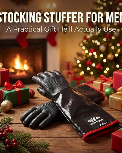RAPICCA Heat Resistant BBQ Grill Gloves: Oil Resistant Waterproof for Smoking Grilling Cooking Barbecue Deep Frying Turkey Rotisserie Handling Hot Greacy Meat - Long Sleeve 932°F
