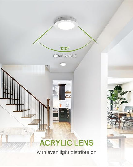 ASD LED 7" Round Flush Mount Ceiling Light Fixture, Low Profile Surface Lighting | 5CCT, Motion Sensored, Ultra-Thin, ETL Listed | 15W 900LM 2700-6000K 120V | Kitchen, Bedroom, Hallway Lamp | White