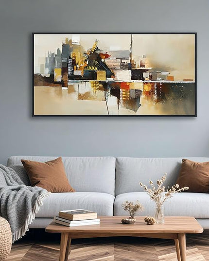 Yellow Abstract Wall Art for Living Room - Modern Wall Art - Framed Large Wall Decor - Canvas Pictures for Bedroom, Office, Above Bed - Contemporary Artwork for Home Decor 20×40IN