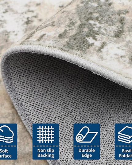 Modern Abstract 4x4 Round Area Rug Non Slip Non Shedding Rug Low Pile Stain Resistant for Bedroom Living Room Office Dining Room,Grey Yellow