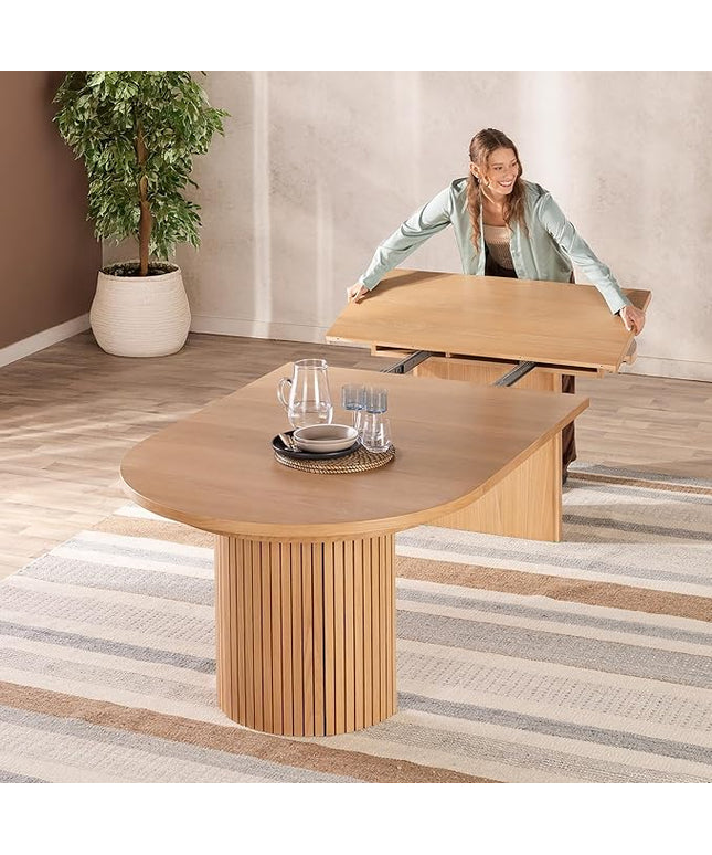 Transformer Table - Solid Wood Extendable Round Dining Table, Extendable Round Dining Table, Space-Saving Modern Furniture, Scandinavian Oak, Natural Finish (Table Only)