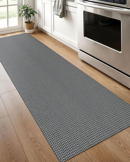 KOZYFLY Runners for Hallways 2x6 ft Washable Kitchen Runner Non Slip Rubber Backed Hall Runners Cotton Entryway Runner Rugs Floor Carpet for Indoor Backdoor Bedroom Kitchen, Grey/Dark Grey
