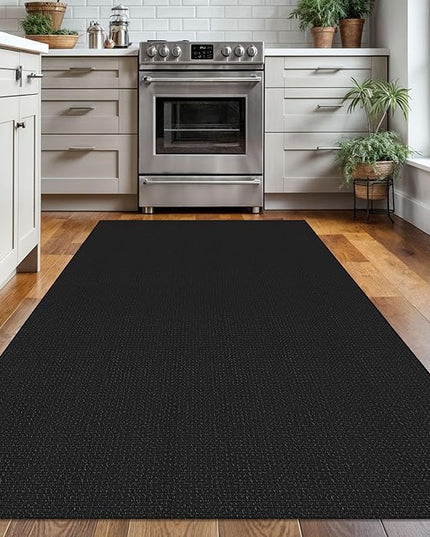 KOZYFLY Washable Area Rug 4x6 ft Non Slip Rubber Backed Living Room Rugs Braided Woven Cotton Kitchen Rugs Indoor Entryway Rug Floor Carpet for Dining Living Room Bedroom, Black/Dark Grey
