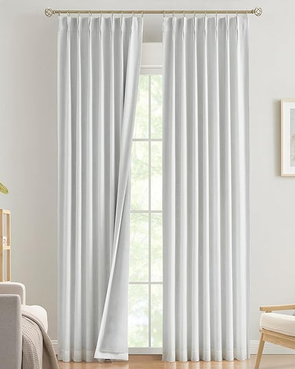 Vision Home White Pinch Pleated Full Blackout Curtains Thermal Insulated Window Curtains 120 inch for Living Room Bedroom Room Darkening Pinch Pleat Drapes with Hooks Back Tab 2 Panel 40" Wx120 L