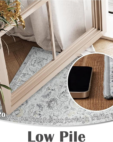 jinchan Kalen Area Rug 6x9 Washable Living Room Rug Soft Vintage Indoor Thin Retro Distressed Floor Cover Grey Floral Country Boho Rug Non Slip Carpet for Bedroom Office Dining Room