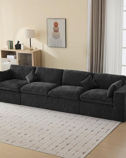 155''Cloud Boneless Sectional Couch, Modular Sectional Sofa Deep Seat, Oversized Upholstered Convertible Comfy 4 Seater Chenille Memory Foam Sofa Couches for Living Room, Dark