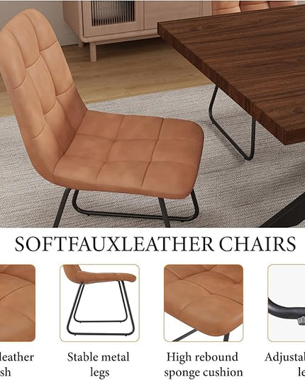 ZckyCine Expandable Dining Table Set for 6-8 People, Modern Rectangular Kitchen Table, 63"-79" Extendable, Walnut Finish, Metal Frame, 6 PU Leather Cushioned Chairs, Easy Assembly