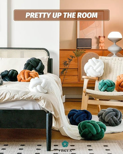 Knot Pillow Ball, Soft Home Decorative Throw Pillows Cushion, Round Changeability Knotted Pillows, Modern Home Handmade Cushions for Bedroom, Sofa, Couch (8 Inch, Caramel)