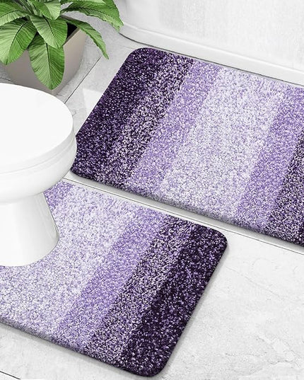 OLANLY Bathroom Rug Set 2 Piece, Soft Absorbent Microfiber Bath Mats and U-Shaped Contour Toilet Rug, Non-Slip, Machine Wash Dry, Plush Shaggy Bath Mats for Bathroom (24"x16"+24"x20", Violet)