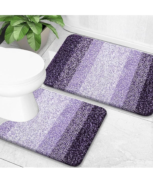 OLANLY Bathroom Rug Set 2 Piece, Soft Absorbent Microfiber Bath Mats and U-Shaped Contour Toilet Rug, Non-Slip, Machine Wash Dry, Plush Shaggy Bath Mats for Bathroom (24"x16"+24"x20", Violet)