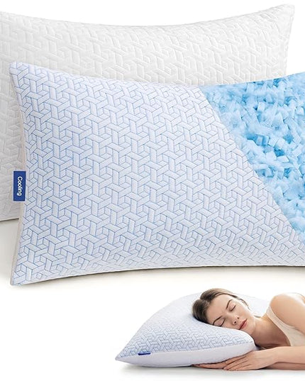 puredown® Cooling Pillows Standard Size Set of 2, Memory Foam Pillows Adjustable Firm Bed Pillows for Sleeping, Cool Pillow for Hot Sleepers with Zipper Removable Pillow Cover