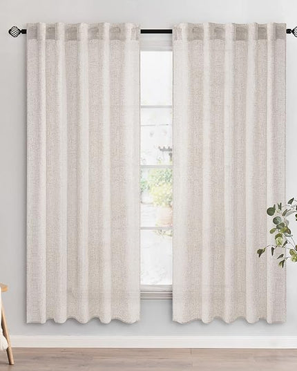 MIULEE White Linen Curtains 72 Inch Length 2 Panels for Bedroom Living Room, Soft Thick Linen Textured Natural Window Drapes Semi Sheer Light Filtering Back Tab Rod Pocket Burlap Look Decor, W37xL72