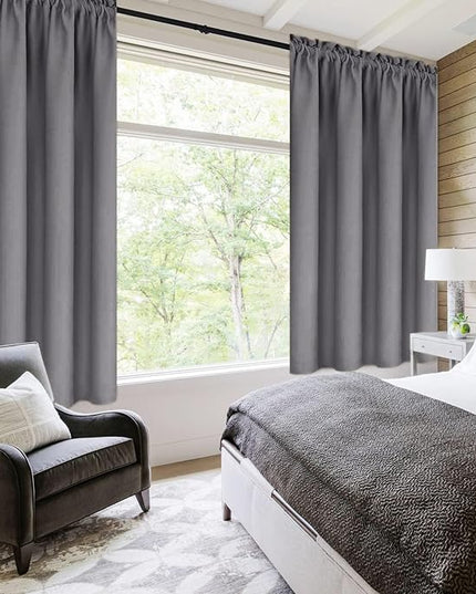 DWCN Blackout Curtains for Living Room Thermal Insulated, Energy Saving & Noise Reducing Bedroom Curtains, Grey, W 70x L 84 Inch, Set of 2 Rod Pocket Curtain Panels