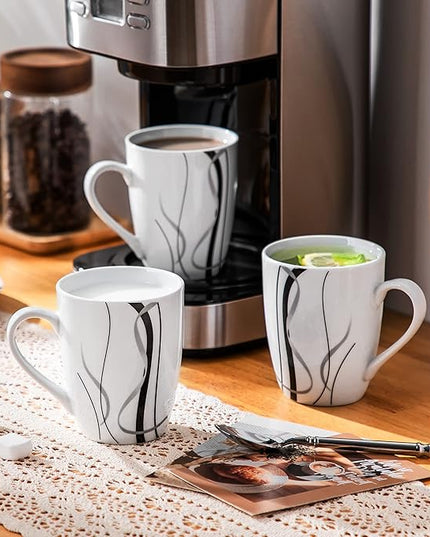 VEWEET Ceramic Coffee Mugs Set of 6, 11 OZ Coffee Cups Set with Handle, White Mugs Set Porcelain Cup Set for Kitchen, Microwave Dishwasher Safe, Series Fiona