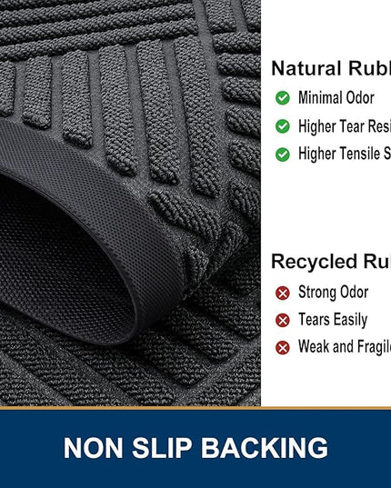 Smiry Half Circle Front Door Mat Outside Entrance,Heavy Duty Outdoor Indoor Natural Rubber Doormat,Non Slip,Trap Dirt and Moisture,Easy Clean,Low Profile Patio Porch Entryway Mat,29.5x17, Light Grey