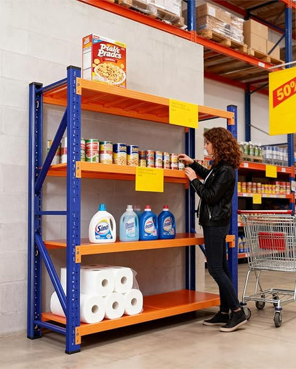 79" H Garage Shelving,3500LBS Heavy Duty Storage Rack,4 Tiers Metal Storage Rack Shelf, Adjustable Shelving Unit for Garage,Kitchen,Warehouse,Basement,78.7" H x 47.2" W x 19.6" D,Blue&Orange