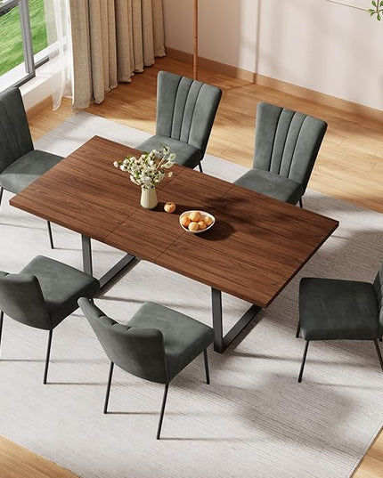 ZckyCine 51"-67" Expandable Dining Table, Modern Rectangular Walnut Wood Table with Metal Frame, Space-Saving Adjustable Table for Kitchen, Dining Room, Apartment or Restaurant