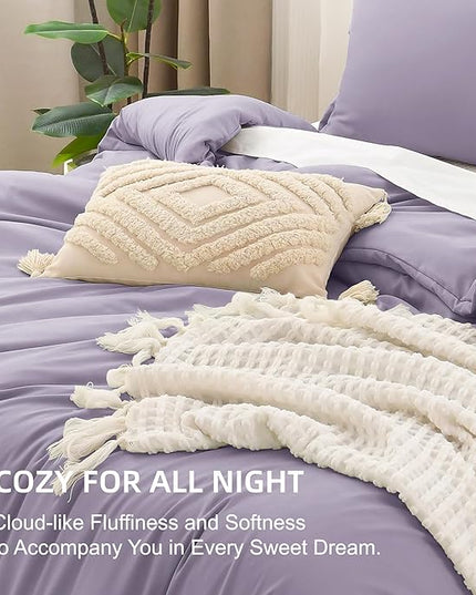 Litanika Grayish Lavender Purple Comforter Set King Size, 3 Pieces Lightweight Solid Bedding Comforter Set, All Season Fluffy Bed Set (104x90In Comforter & 2 Pillowcases)