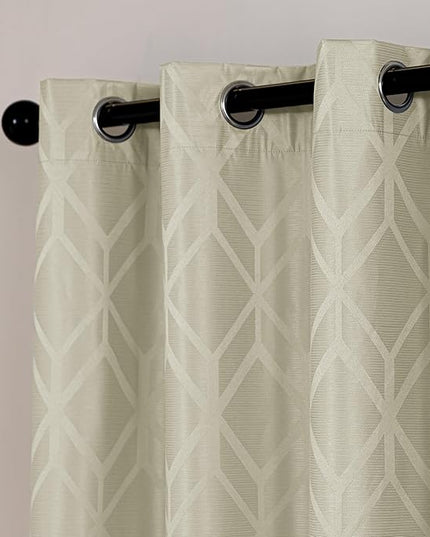 Amazon Basics Jacquard 2-Piece 100% Blackout Curtains, Living Room and Bedroom Drapes, Thermal Insulated Window Treatment, 52"x84", Beige