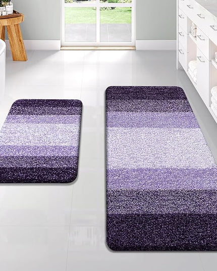 OLANLY Bathroom Rug Set 2 Piece, Soft Absorbent Microfiber Bath Rug Set, Non-Slip, Machine Wash Dry, Plush Shaggy Bath Mats for Bathroom (47"x20"+24"x16", Violet)