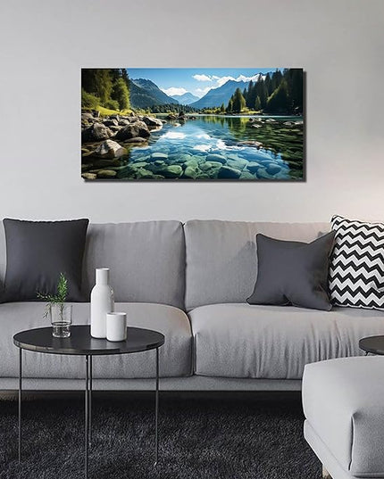 GUGIKA Landscape Wall Art for Living Room, Mountain and Lake Wall-Decor for Bedroom, Natural Scenery Canvas Prints Pictures for Hallway Office, Size 40 x 20 Inches