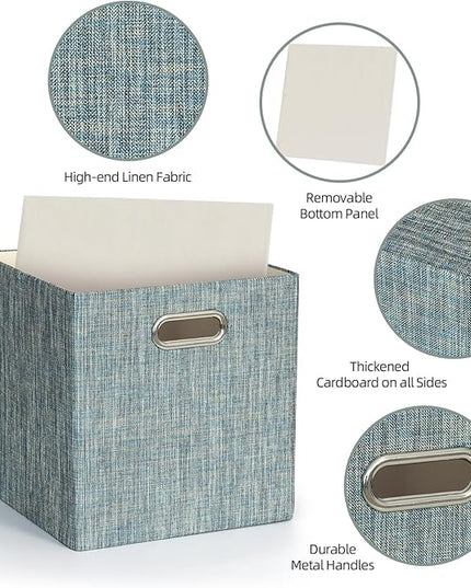 Posprica Storage Basket Bins,13×13×13 Foldable Storage Boxes Fabric Drawer Cubes for Closet Shelf Cabinet Bookcase - Set of 4,Teal