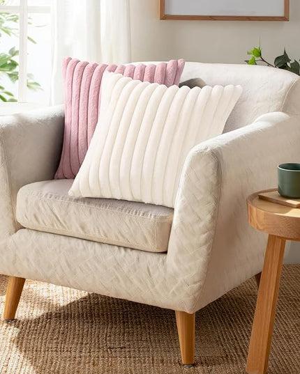 Pallene Faux Fur Plush Throw Pillow Covers 24x24 Set of 2, Luxury Soft Fluffy Striped Decorative Pillow Covers for Sofa, Couch, Living Room, Blush Pink